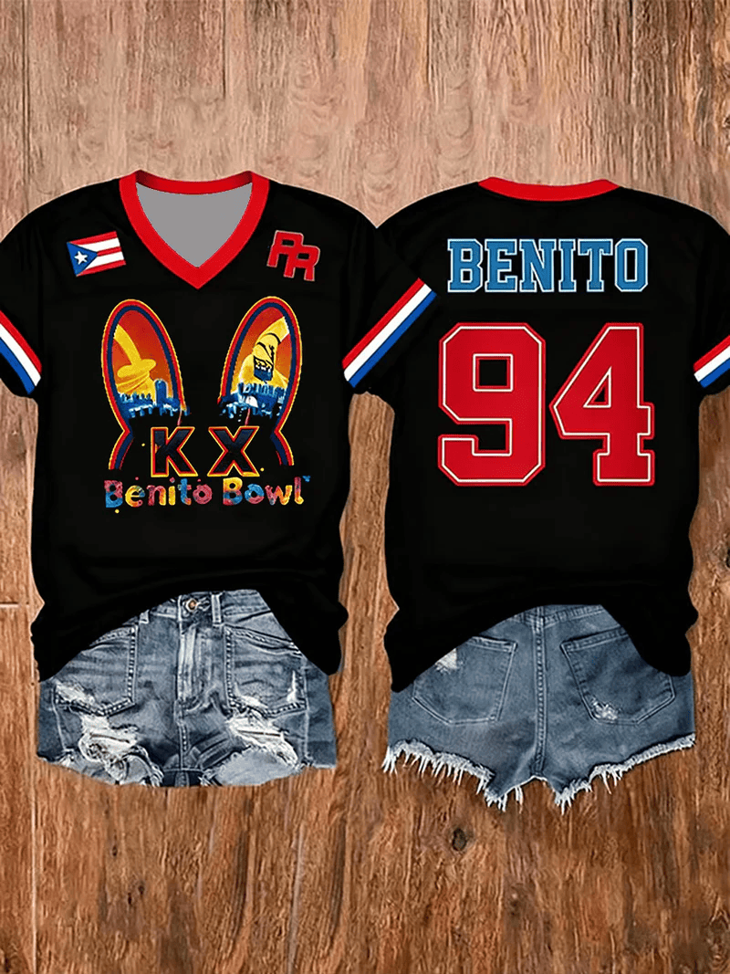 Bad Bunny Super Bowl Merch 2026 Benito Bowl V-neck T-Shirt Game Day Puerto Rican Football Shirt