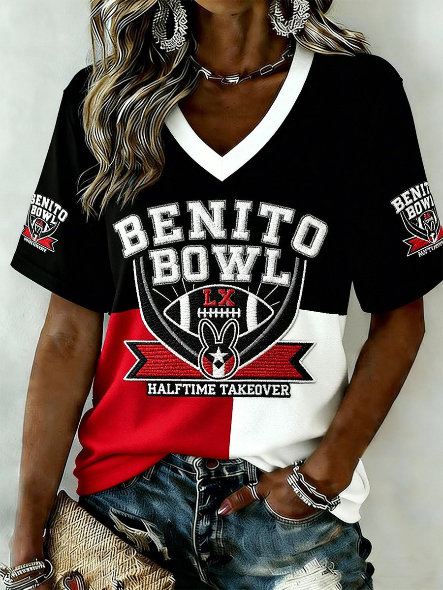 Bad Bunny Super Bowl Merch 2026 Benito Bowl V-Neck T-Shirt Super Bowl 2026 Game Day Clothing