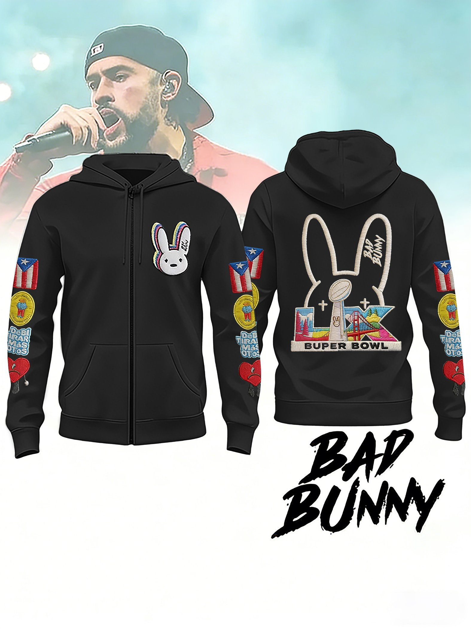Bad Bunny Super Bowl Merch 2026 Benito Bowl Zip Hoodie Puerto Rican Football Bad Bunny Hoodie Bad Bunny Super Bowl Merch 2026 Benito Bowl Zip Hoodie Puerto Rican Football Bad Bunny Hoodie