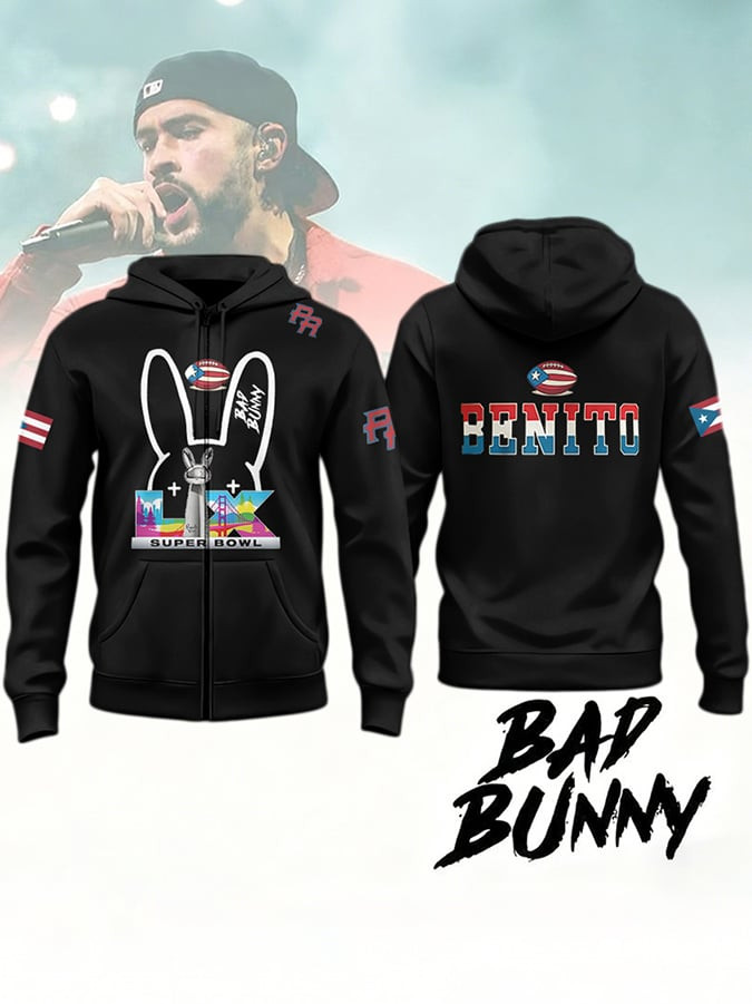Bad Bunny Super Bowl Merch 2026 Benito Bowl Zip Hoodie Puerto Rican Football Fan Merch