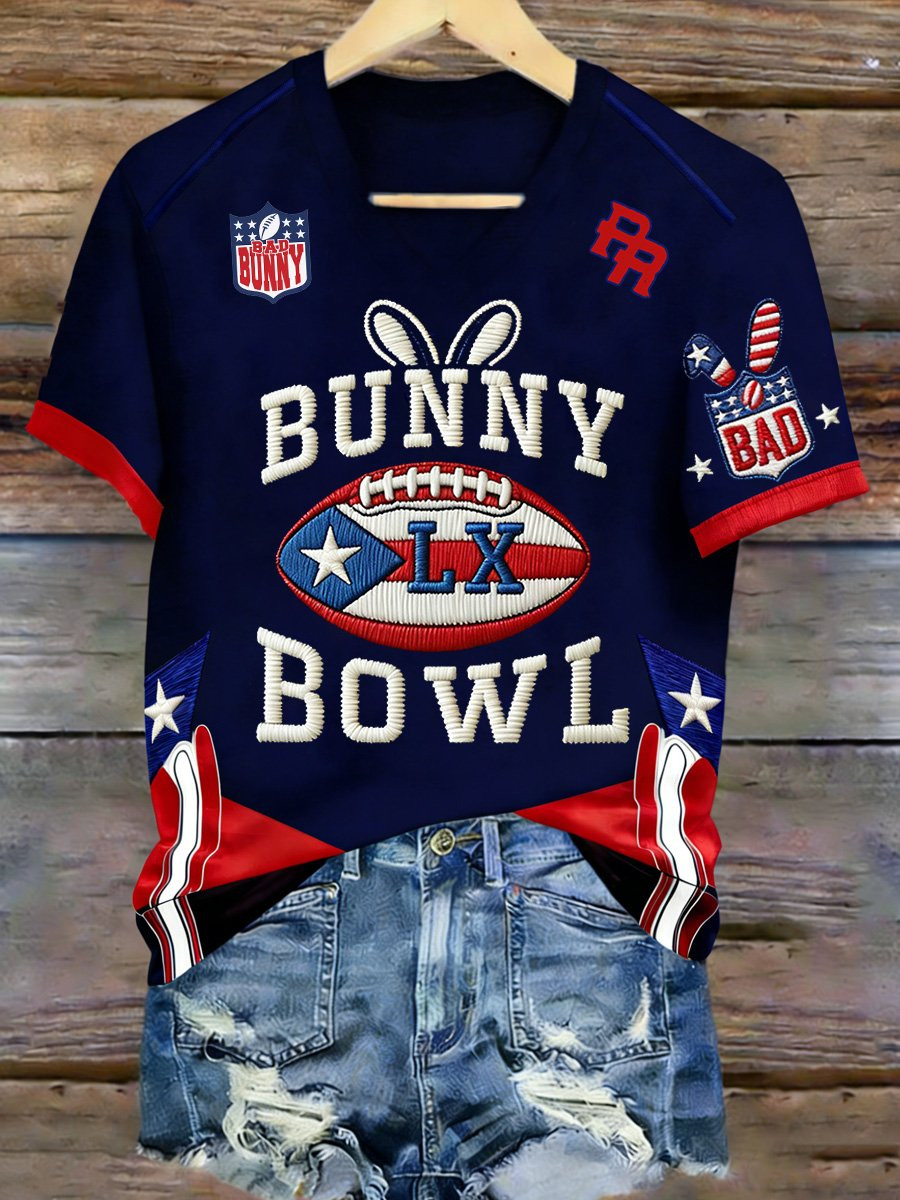 Bad Bunny Super Bowl Merch 2026 Bunny Bowl V-Neck T-Shirt Gifts Puerto Rican Football Fans