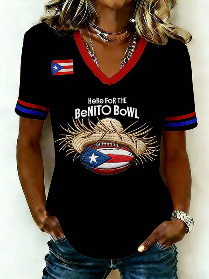 Bad Bunny Super Bowl Merch 2026 Game Day Bad Bunny V-Neck Shirt Benito Bowl Shirt For Women's