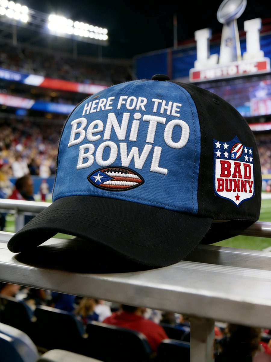 Bad Bunny Super Bowl Merch 2026 Here For The Benito Bowl Hat Embroidered Football Gifts For Men