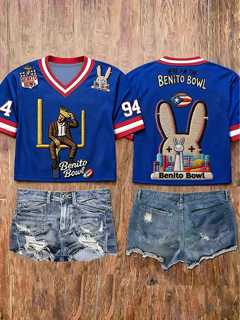 Bad Bunny Super Bowl Merch 2026 Here For The Benito Bowl Jersey Game Day Shirt Gifts For Sister