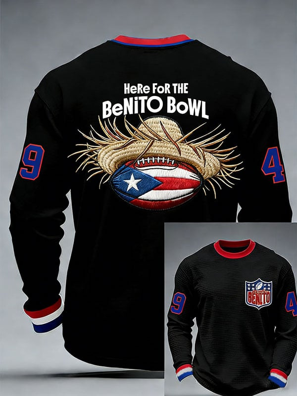 Bad Bunny Super Bowl Merch 2026 Here For The Benito Bowl Long Sleeve T-Shirt Game Day Gifts
