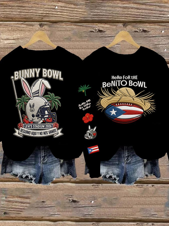 Bad Bunny Super Bowl Merch 2026 Here For The Benito Bowl Sweatshirt Bad Bunny Merch Black Bad Bunny Super Bowl Merch 2026 Here For The Benito Bowl Sweatshirt Bad Bunny Merch Black