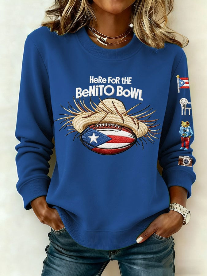 Bad Bunny Super Bowl Merch 2026 Here For The Benito Bowl Sweatshirt Bad Bunny Merch Blue Bad Bunny Super Bowl Merch 2026 Here For The Benito Bowl Sweatshirt Bad Bunny Merch Blue