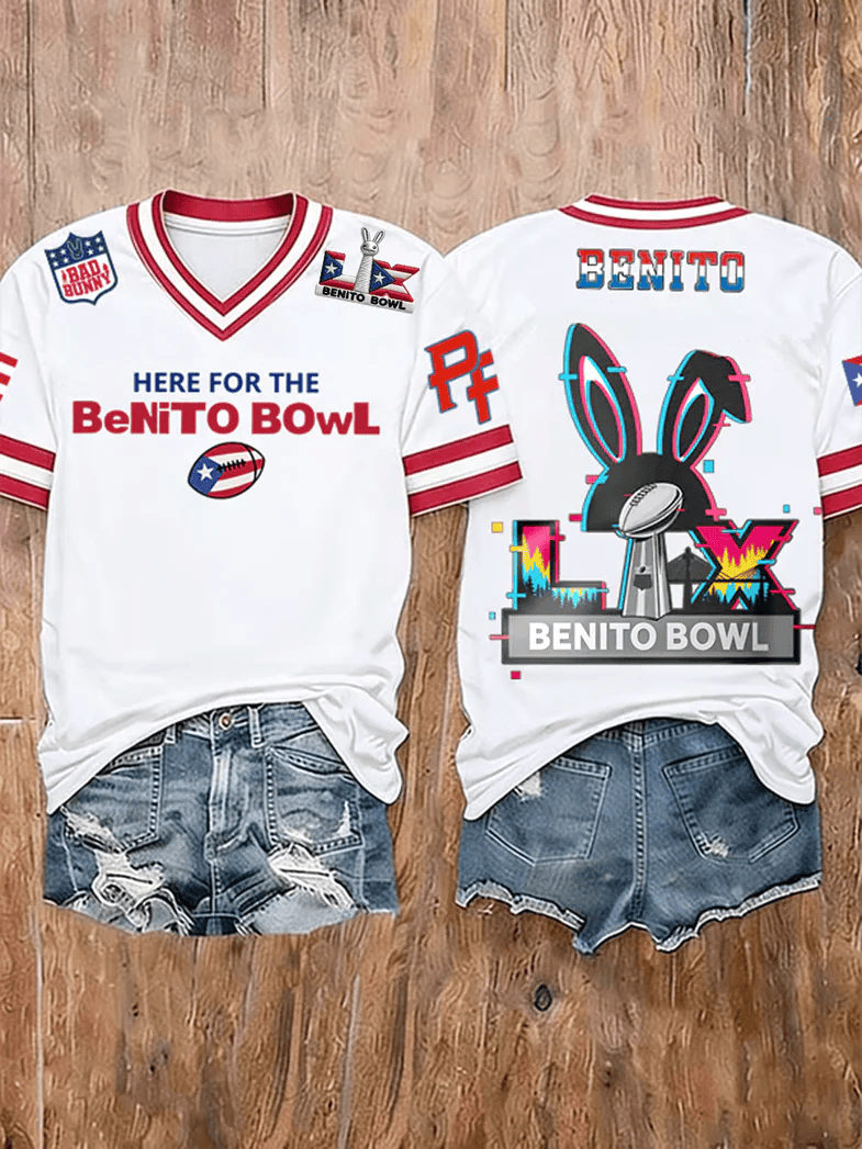 Bad Bunny Super Bowl Merch 2026 Here For The Benito Bowl V-Neck T-Shirt Bad Bunny Shirt