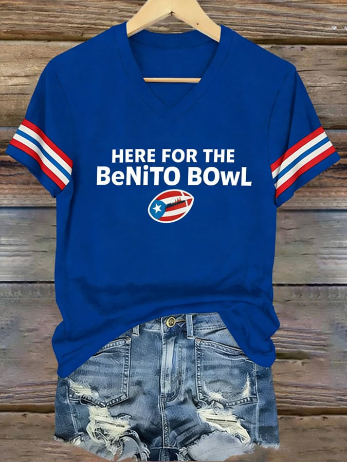 Bad Bunny Super Bowl Merch 2026 Here For The Benito Bowl V-Neck T-Shirt Bad Bunny Shirt