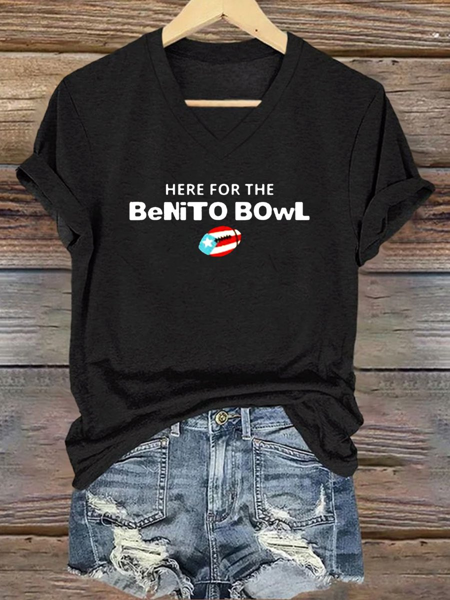 Bad Bunny Super Bowl Merch 2026 Here For The Benito Bowl V-Neck T-Shirt Puerto Rican Merch Bad Bunny Super Bowl Merch 2026 Here For The Benito Bowl V-Neck T-Shirt Puerto Rican Merch