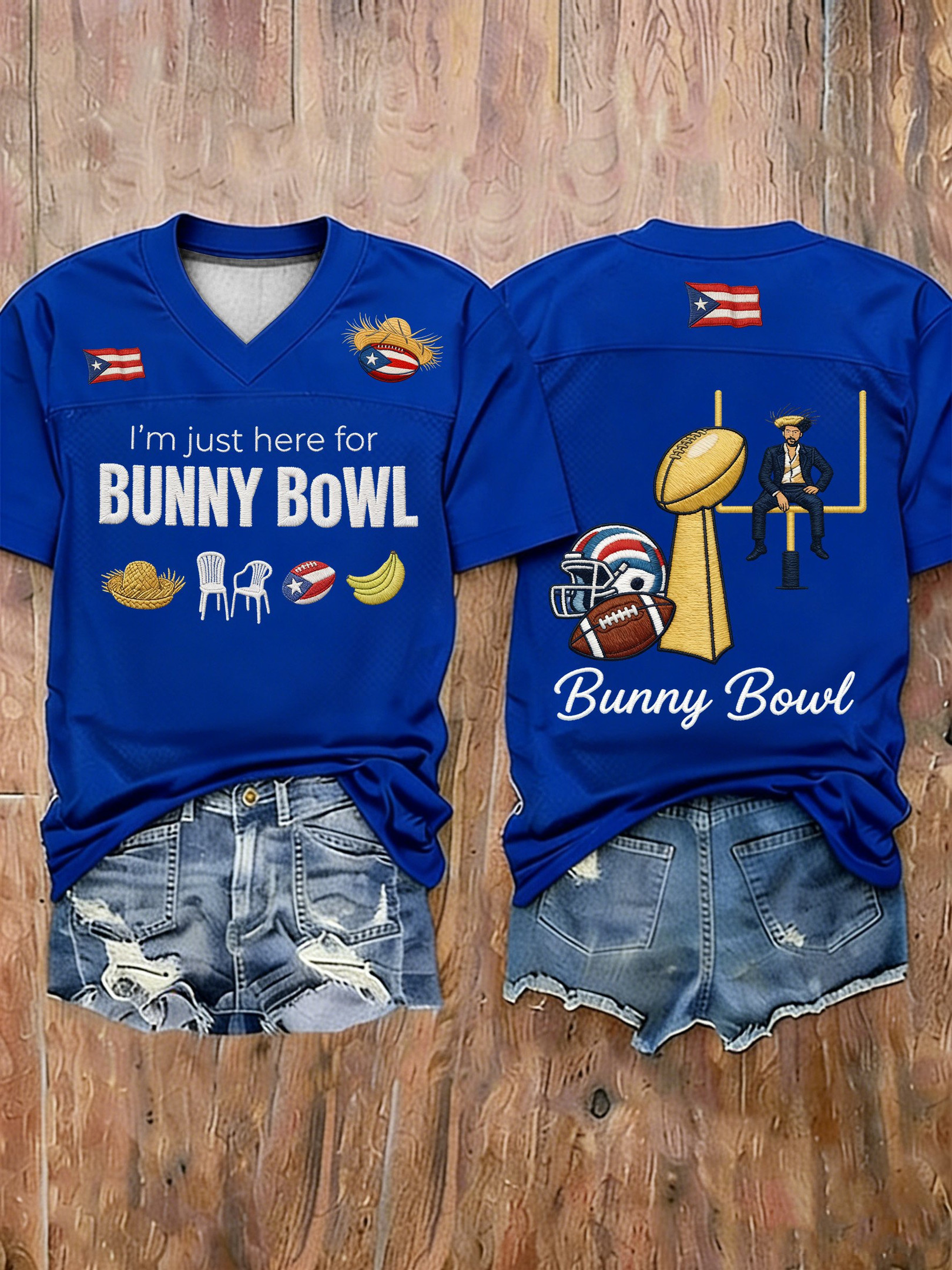 Bad Bunny Super Bowl Merch 2026 I'm Just Here For Benito Bowl Jersey Bunny Bowl Shirt Women