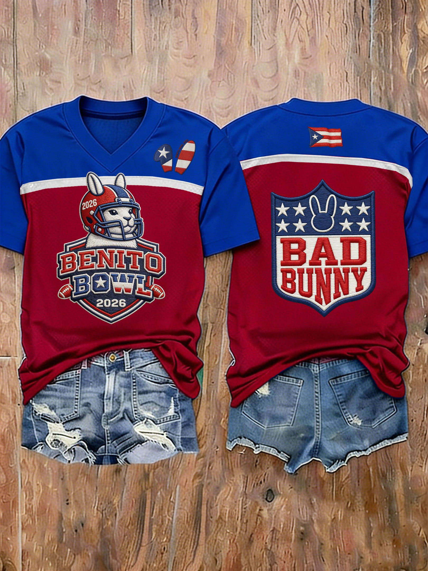 Bad Bunny Super Bowl Merch 2026 I'm Just Here For Benito Bowl V-Neck Shirt Gifts For Daughter