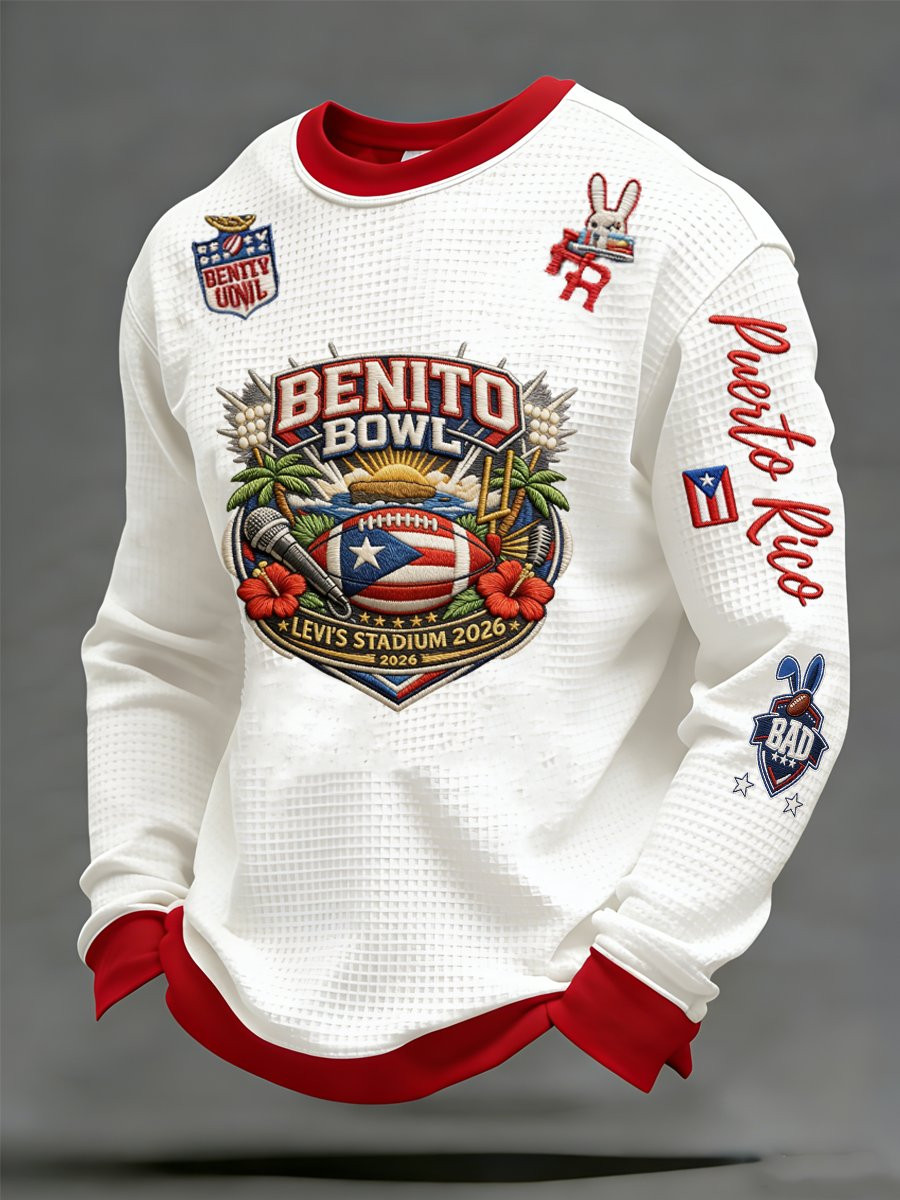 Bad Bunny Super Bowl Merch 2026 Puerto Rican Benito Bowl Long Sleeve T-Shirt Fan Merch White