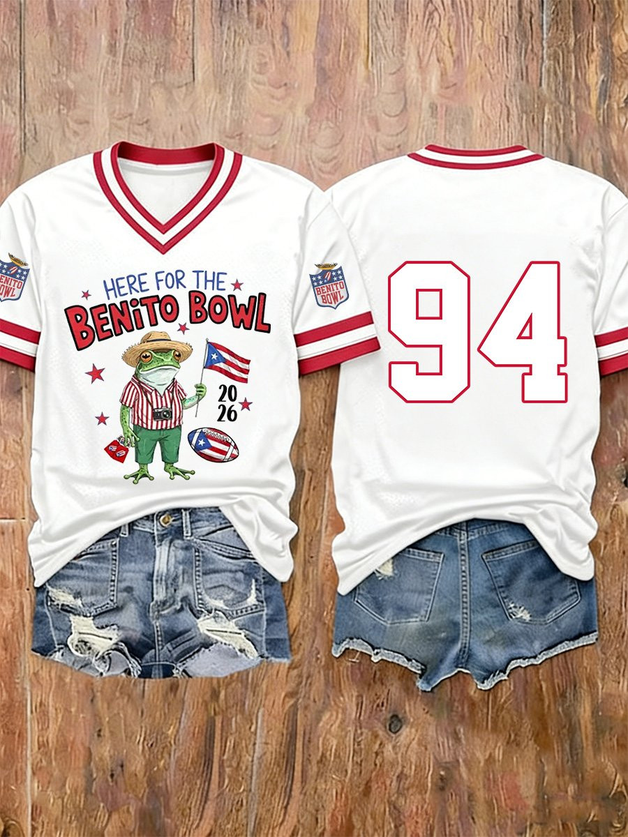Bad Bunny Super Bowl Merch 2026 Puerto Rican Football Bad Bunny V-Neck Shirt Benito Bowl Merch