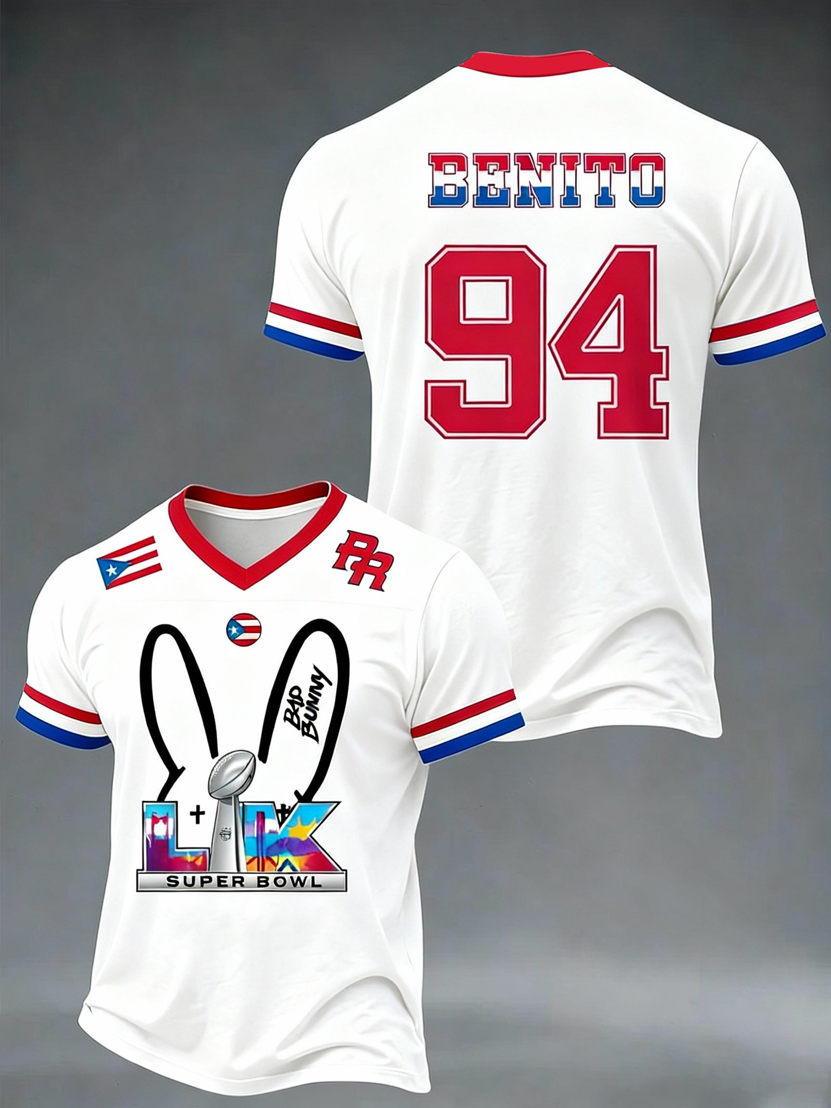 Bad Bunny Super Bowl Merch 2026 Puerto Rican Football Bad Bunny V-Neck T-Shirt Fan Gift Ideas