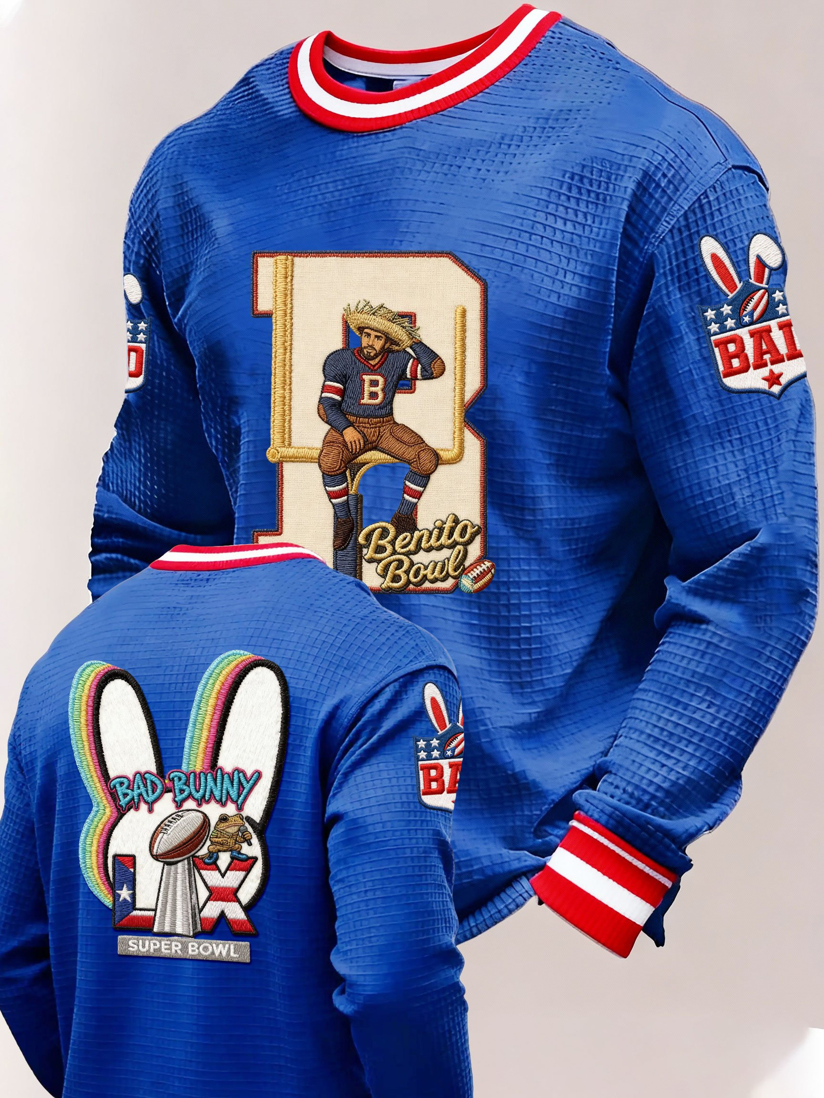 Bad Bunny Super Bowl Merch 2026 Puerto Rican Football Benito Bowl Long Sleeve T-Shirt