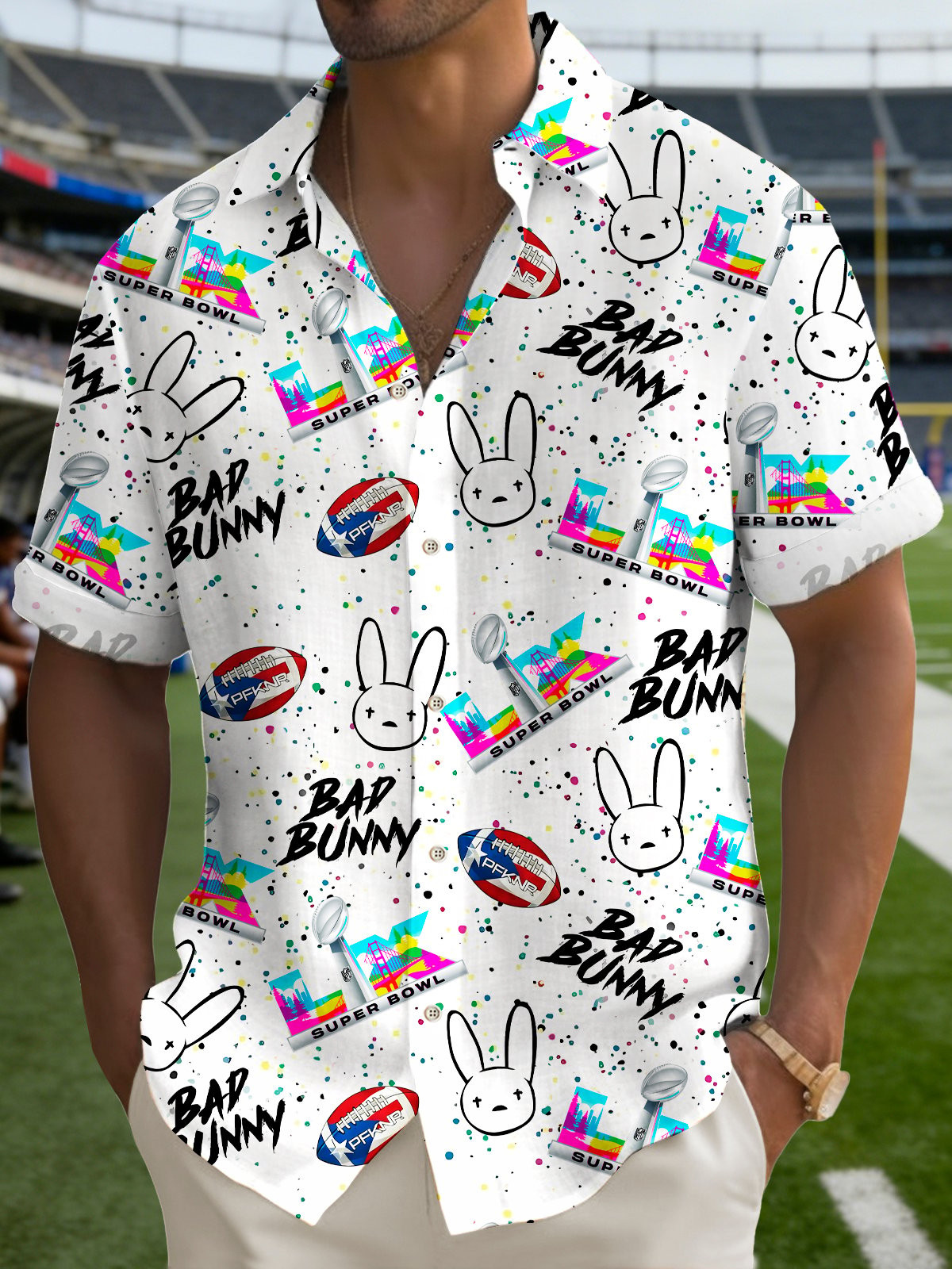 Bad Bunny Super Bowl Merch 2026 Puerto Rican Football Button Up Shirt Benito Bowl Merch Gifts