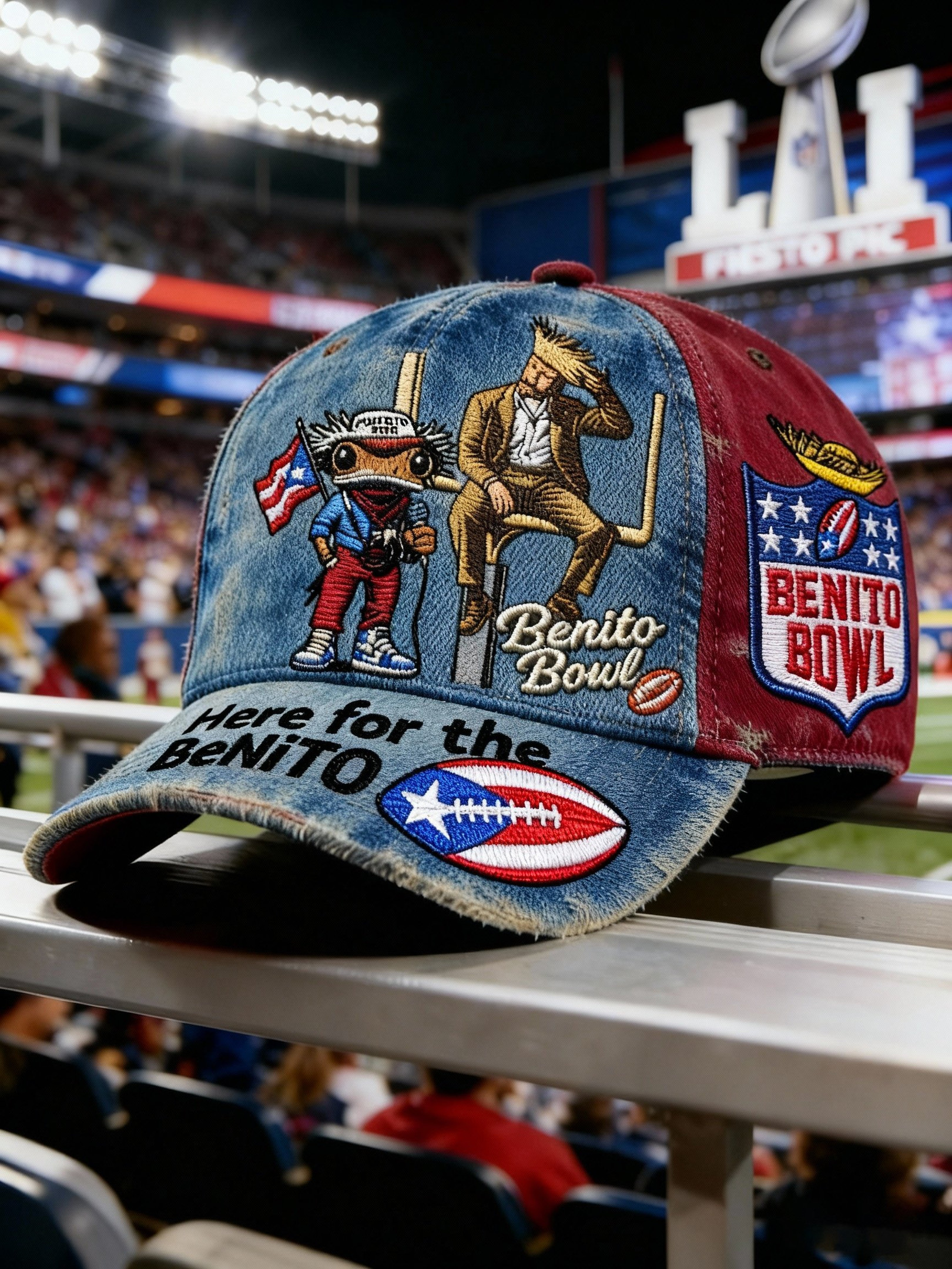 Bad Bunny Super Bowl Merch 2026 Puerto Rican Football Hat Here For The Benito Bowl Hat