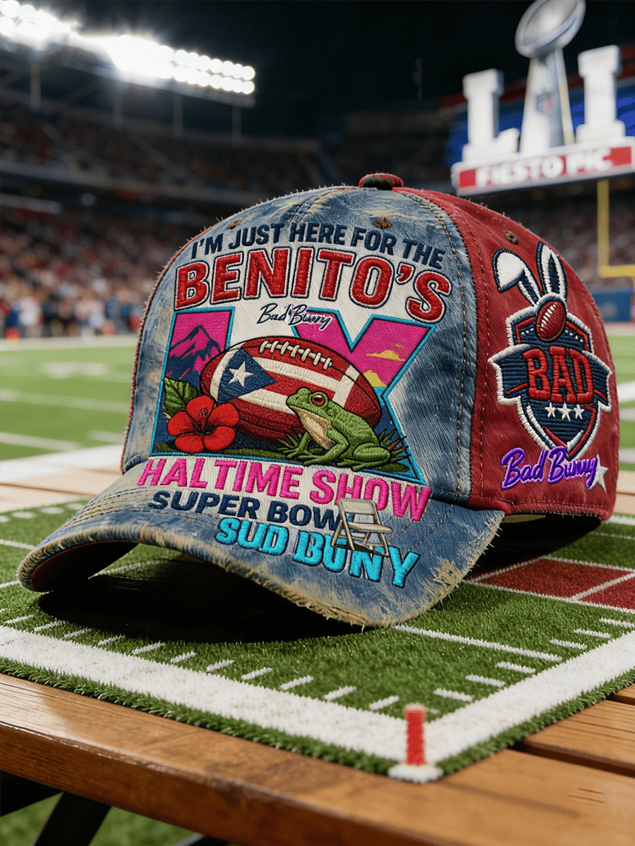Bad Bunny Super Bowl Merch 2026 Puerto Rican Football Hat I'm Just I'm Here For The Benito