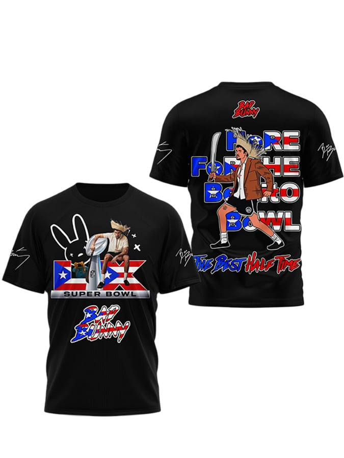 Bad Bunny Super Bowl Merch 2026 Puerto Rican Football Shirt Here For The Benito Bowl Merch Black Bad Bunny Super Bowl Merch 2026 Puerto Rican Football Shirt Here For The Benito Bowl Merch Black
