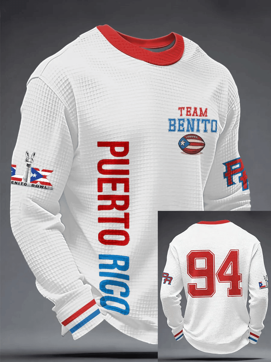 Bad Bunny Super Bowl Merch 2026 Puerto Rican Football Team Benito Bowl Long Sleeve T-Shirt Bad Bunny Super Bowl Merch 2026 Puerto Rican Football Team Benito Bowl Long Sleeve T-Shirt
