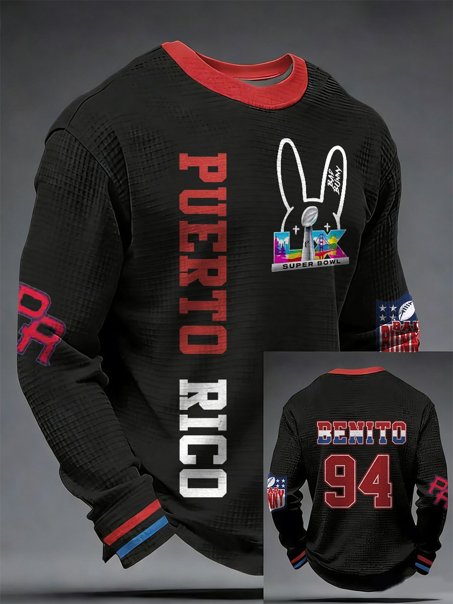 Bad Bunny Super Bowl Merch 2026 Puerto Rican Football Team Benito Bowl Long Sleeve T-Shirt Black
