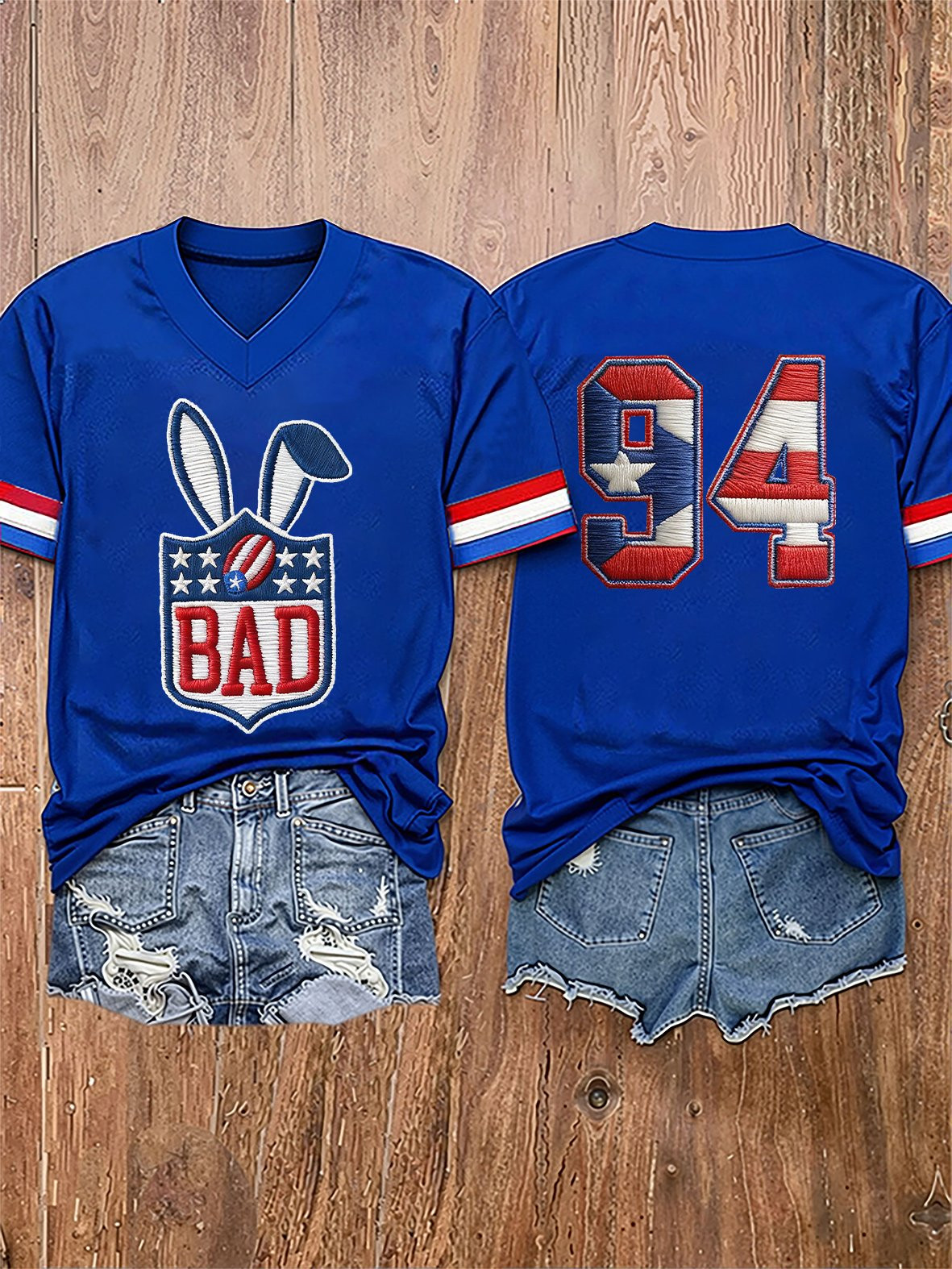 Bad Bunny Super Bowl Merch 2026 Puerto Rican Football V-Neck Shirt 94 Benito Bowl Merch Blue