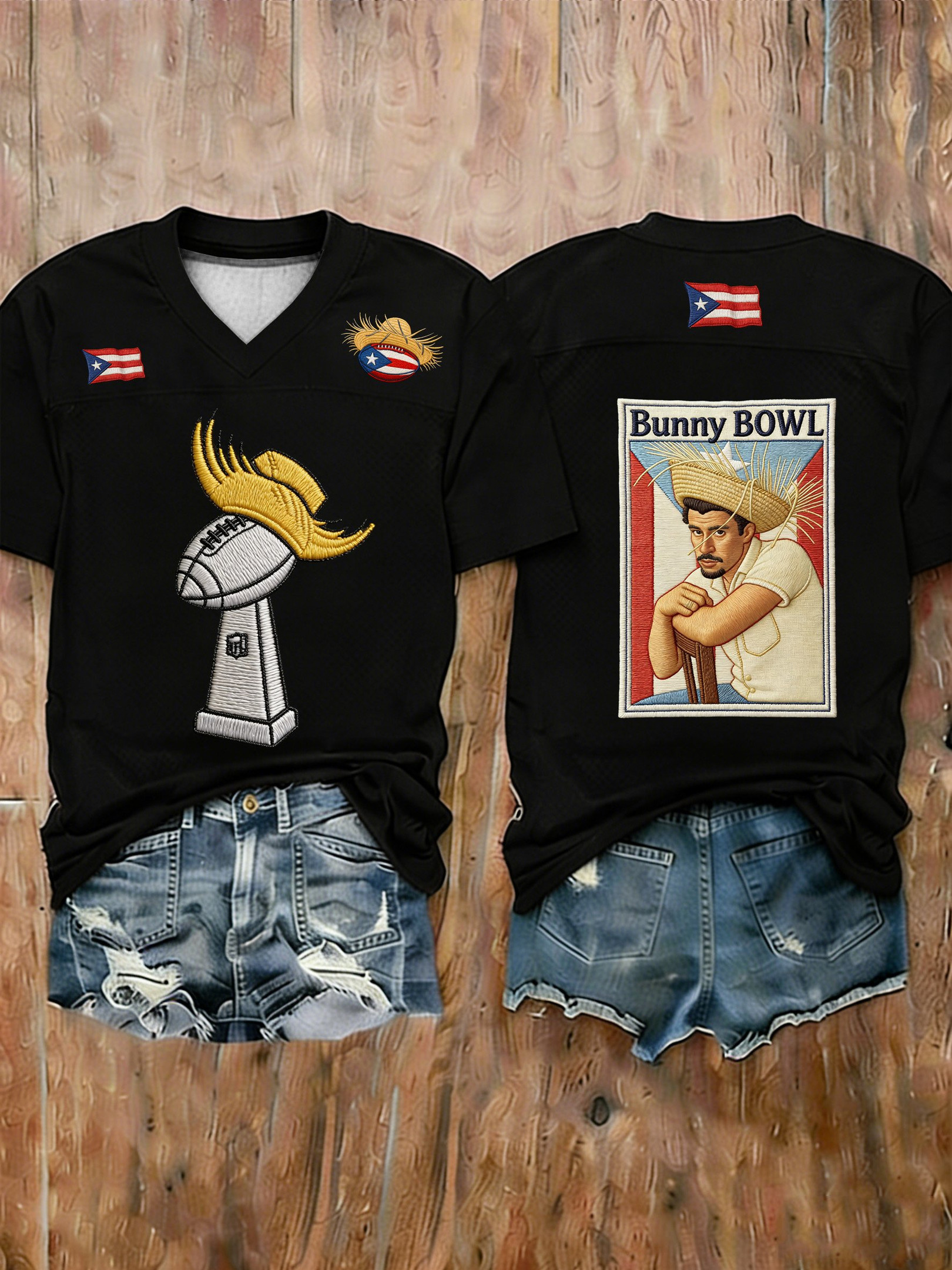 Bad Bunny Super Bowl Merch 2026 Puerto Rican Football V-Neck Shirt Bad Bunny Shirt For Fans