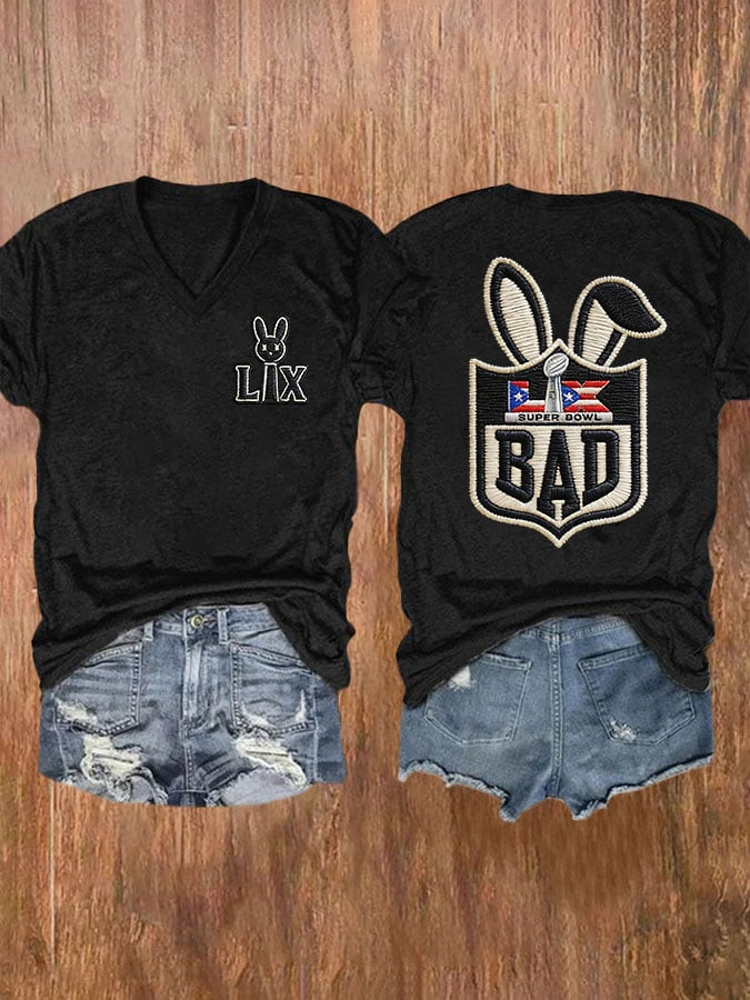 Bad Bunny Super Bowl Merch 2026 Puerto Rican Football V-Neck Shirt Benito Bowl Merch Black
