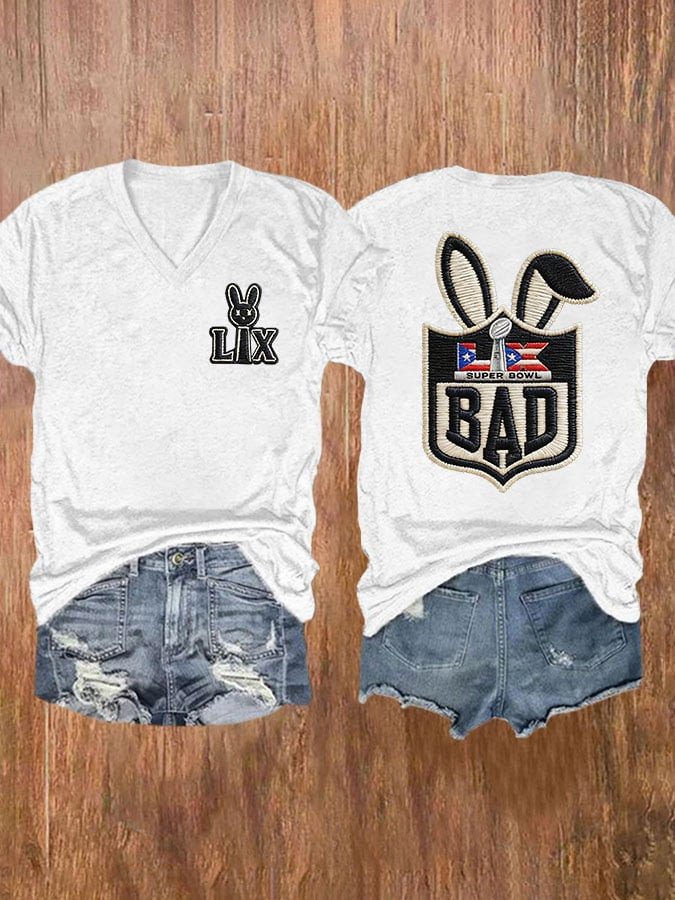 Bad Bunny Super Bowl Merch 2026 Puerto Rican Football V-Neck Shirt Benito Bowl Merch Mother Gift