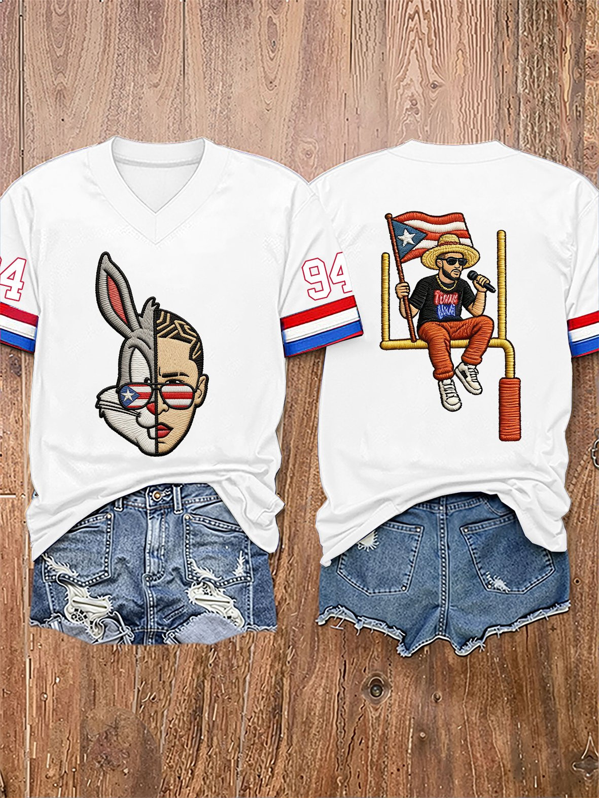 Bad Bunny Super Bowl Merch 2026 Puerto Rican Football V-Neck Shirt Benito Bowl Shirt Wife Gifts