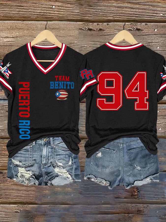 Bad Bunny Super Bowl Merch 2026 Puerto Rican Football V-Neck Shirt Team Benito Bowl Merch Black