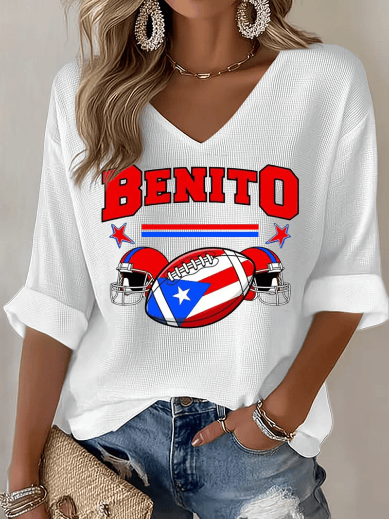 Bad Bunny Super Bowl Merch 2026 Puerto Rican Football V-Neck T-Shirt Benito Bowl Shirt