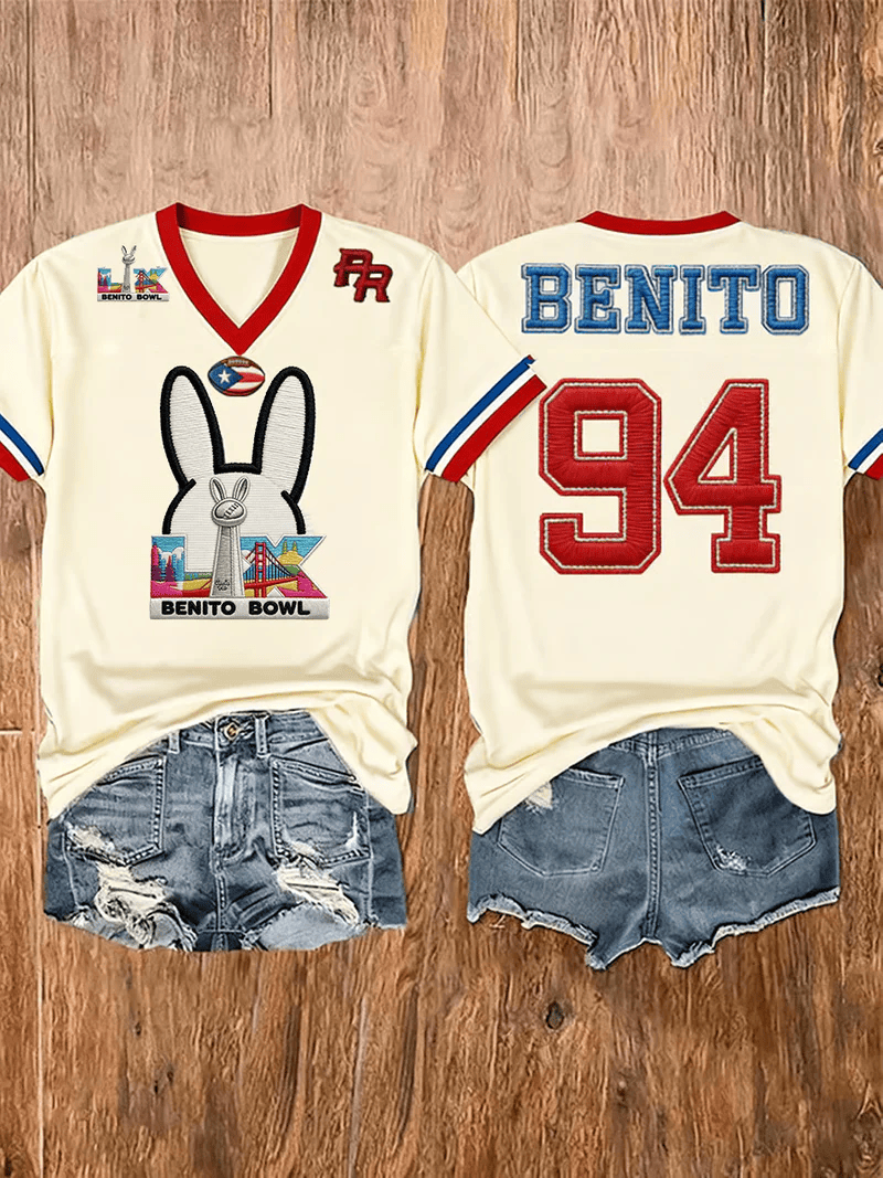 Bad Bunny Super Bowl Merch 2026 Team Benito Bowl V-neck T-Shirt Game Day Puerto Rican Merch