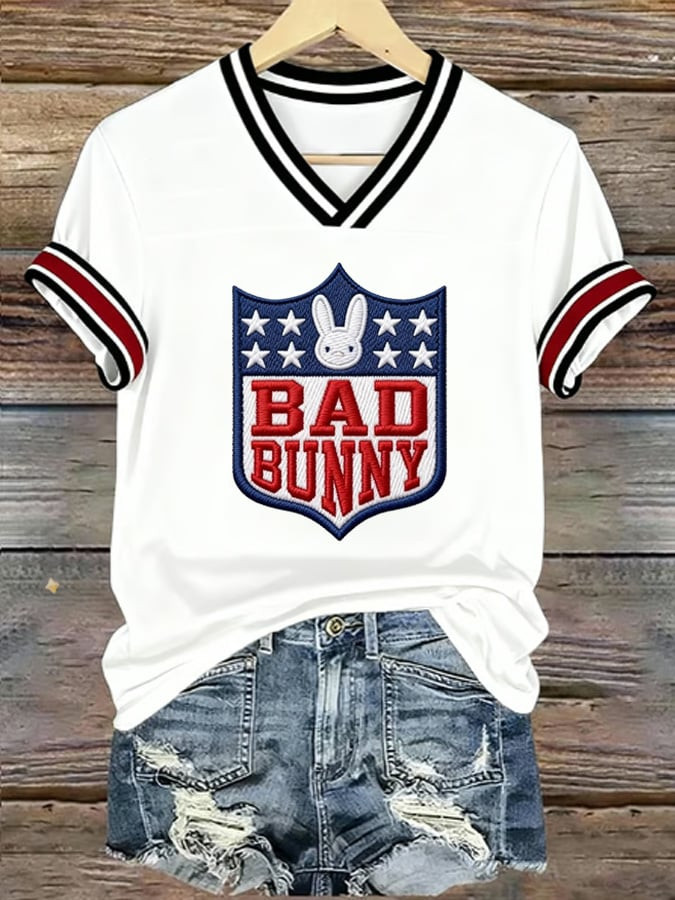 Bad Bunny Super Bowl Merch Football V-Neck Shirt Good Gifts For Football Fans