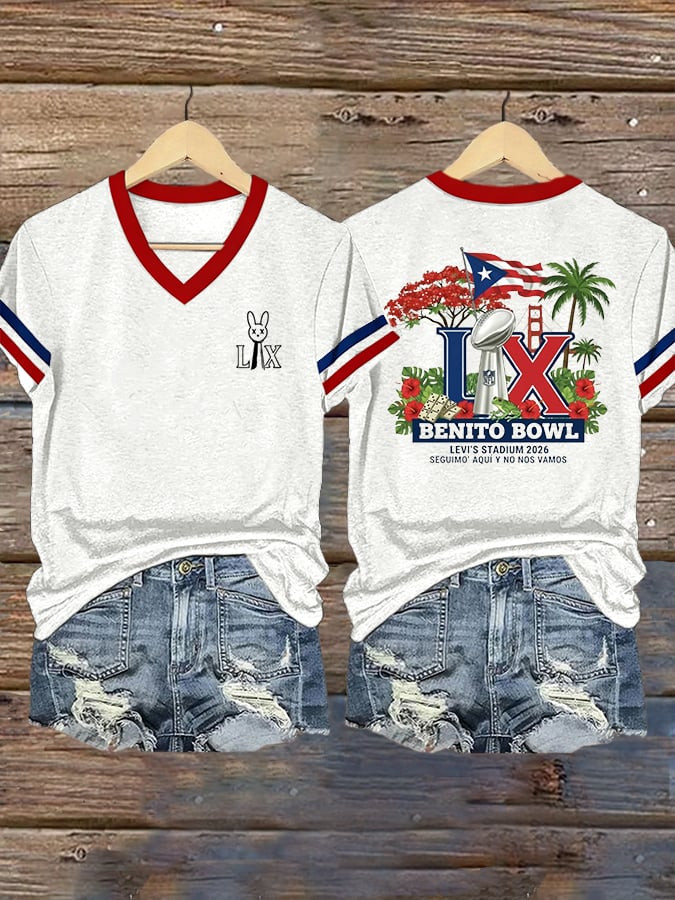 Bad Bunny Tour 2026 Merch Benito Bowl LX V-Neck Shirt Game Day Presents For Wife