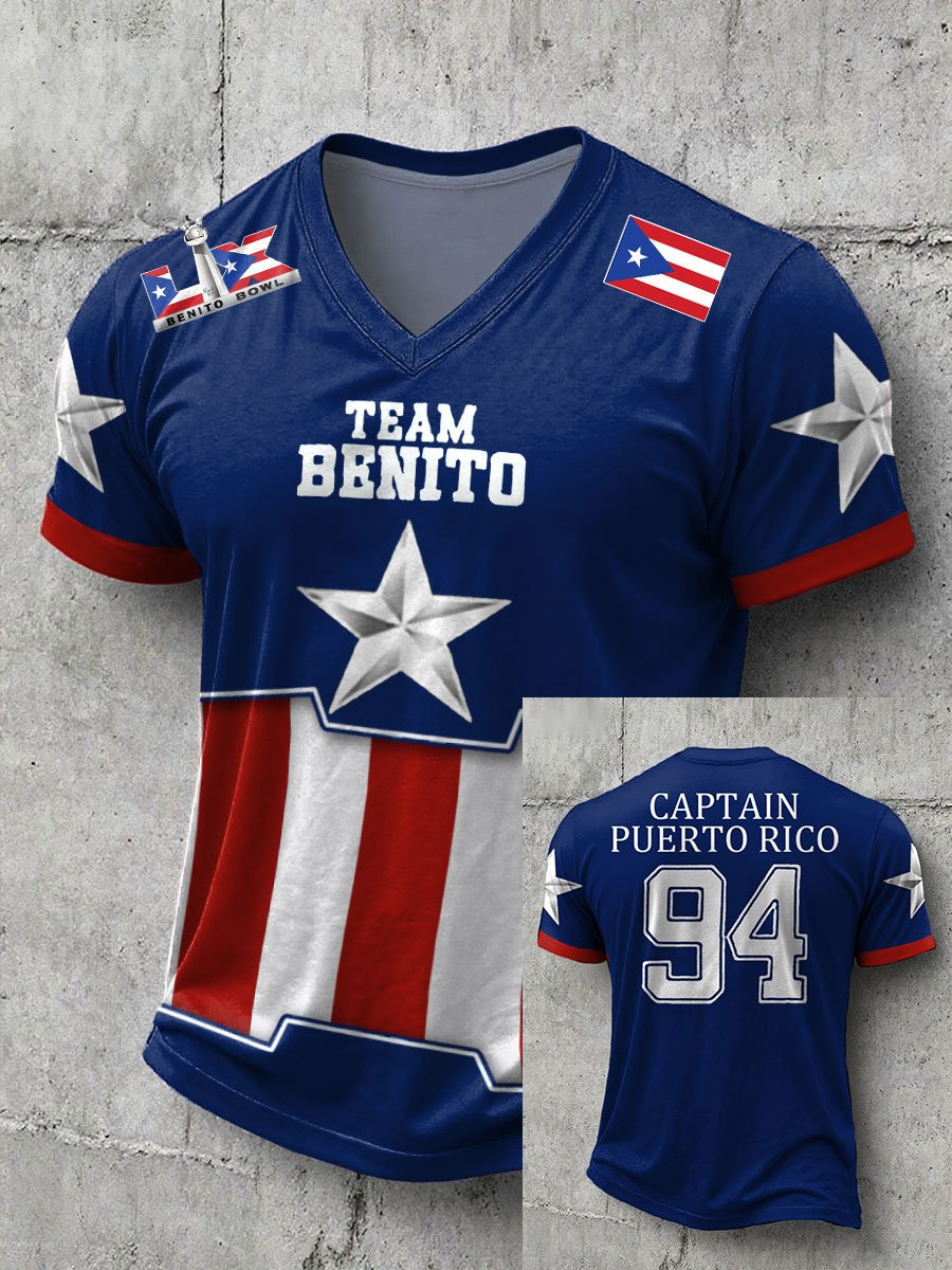 Bad Bunny Tour 2026 Merch Team Benito 94 V-Neck Shirt Cool Gifts For Football Players