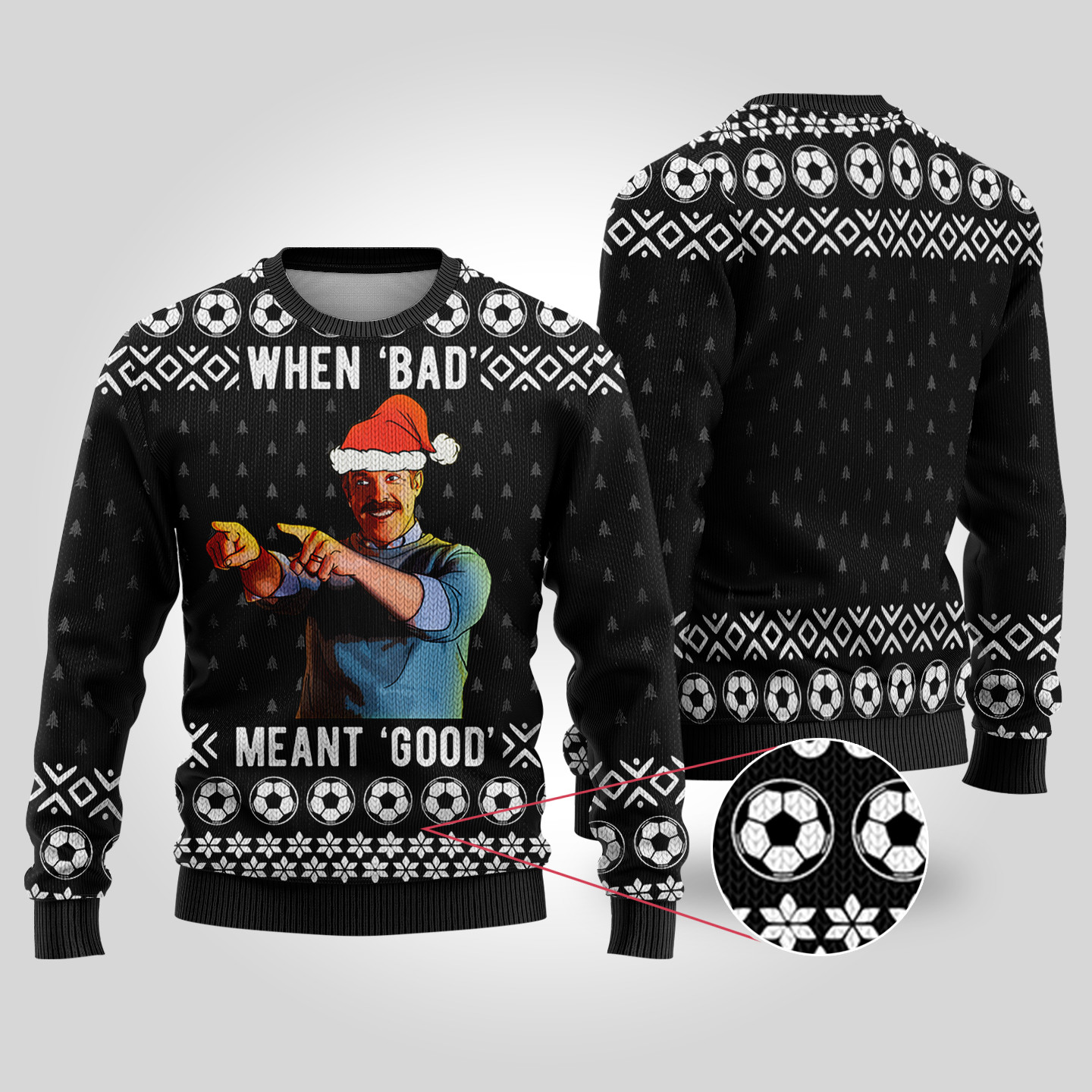 Bad Good Ted Lasso Ugly Christmas Sweater Black Heartwarming Christmas Gift Sweater for Him or Her