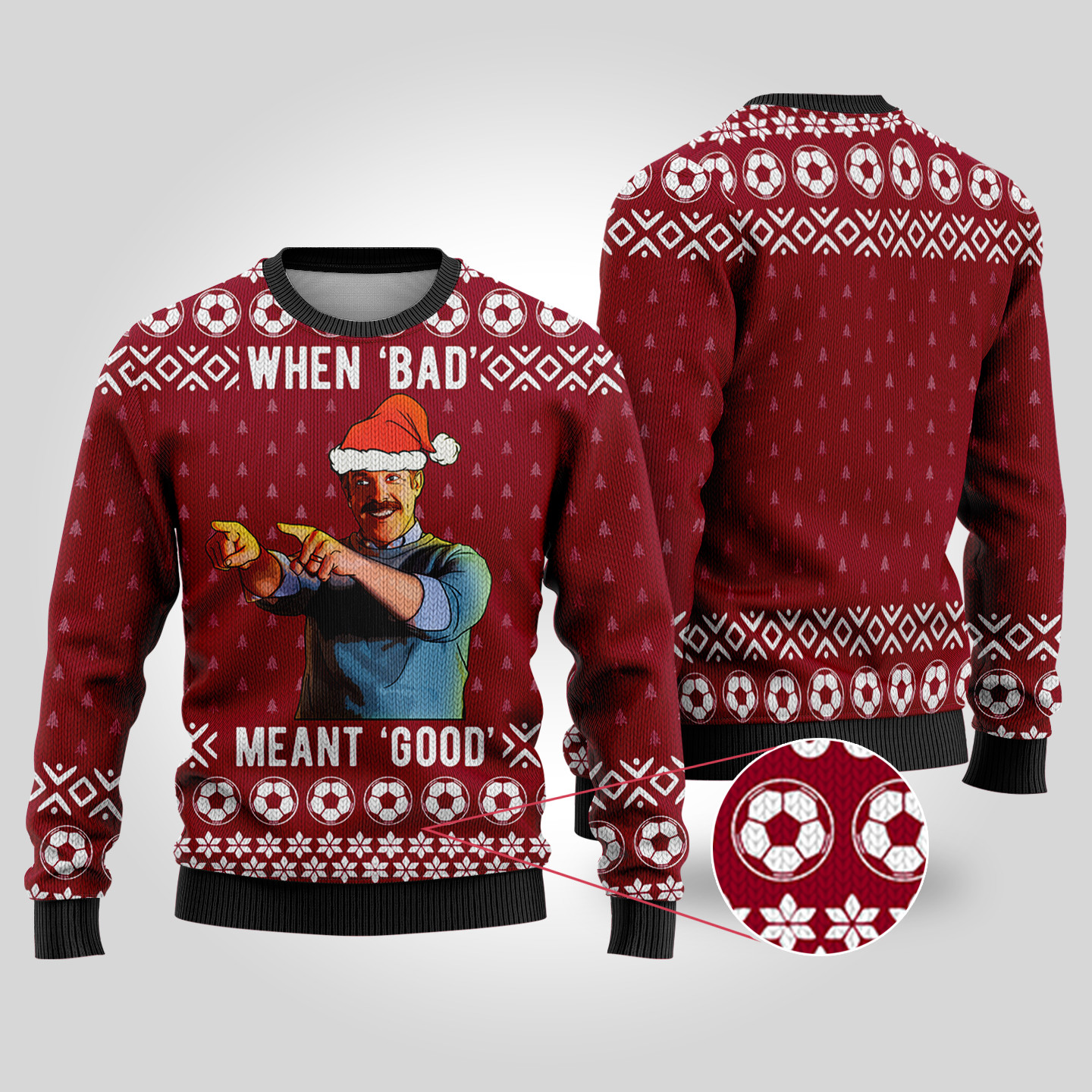 Bad Good Ted Lasso Ugly Christmas Sweater Cardinal Red Festive Sweatshirt for Christmas Celebrations