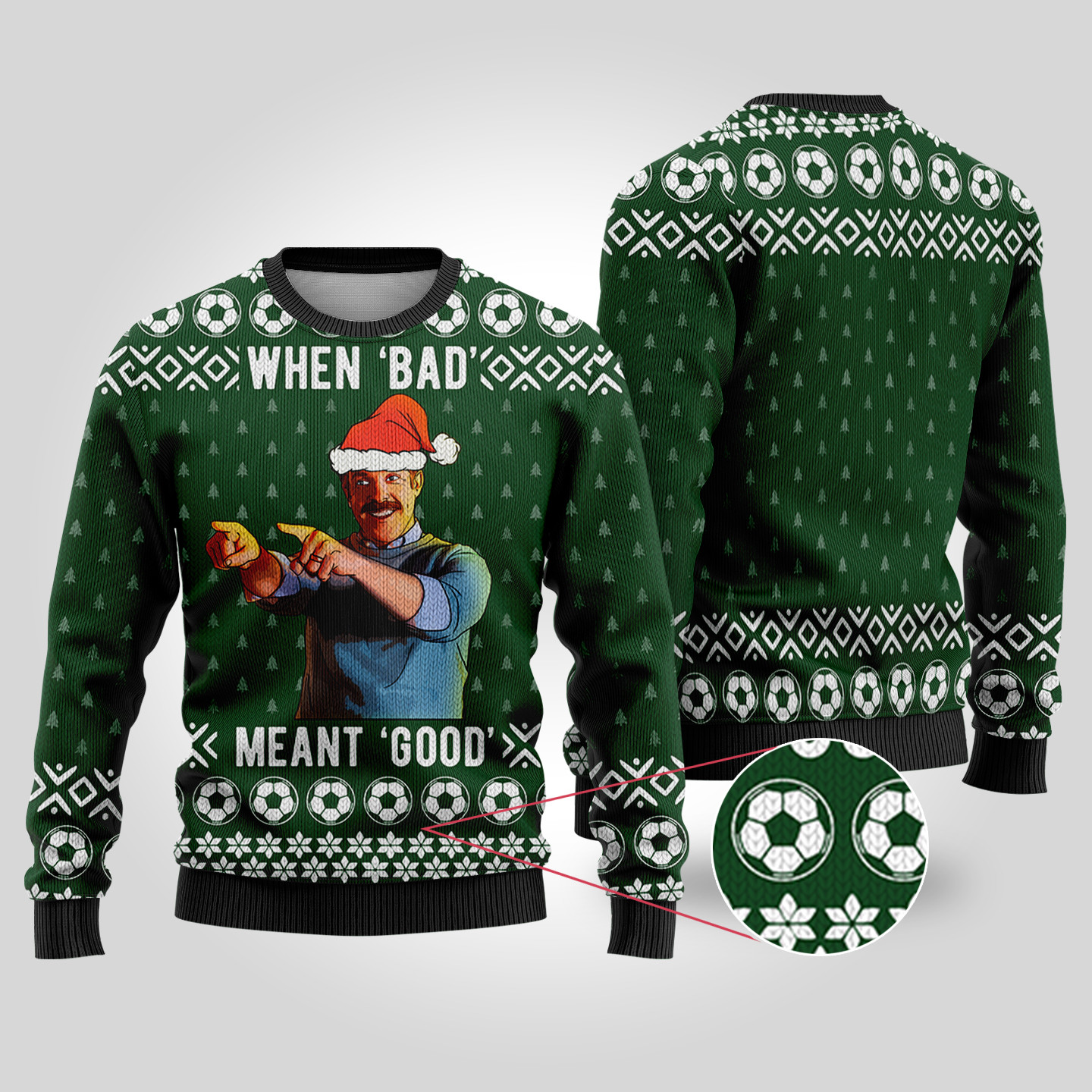 Bad Good Ted Lasso Ugly Christmas Sweater Forest Green Exclusive Holiday Sweater Merch for Gift Giving