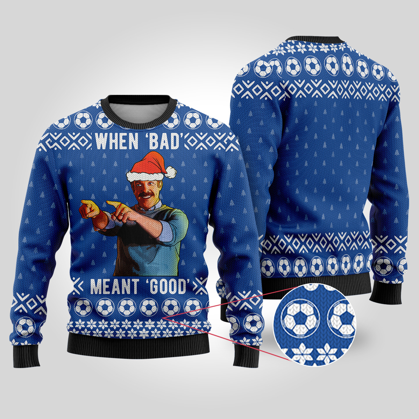 Bad Good Ted Lasso Ugly Christmas Sweater Royal Casual Winter Sweatshirt for Daily Comfort