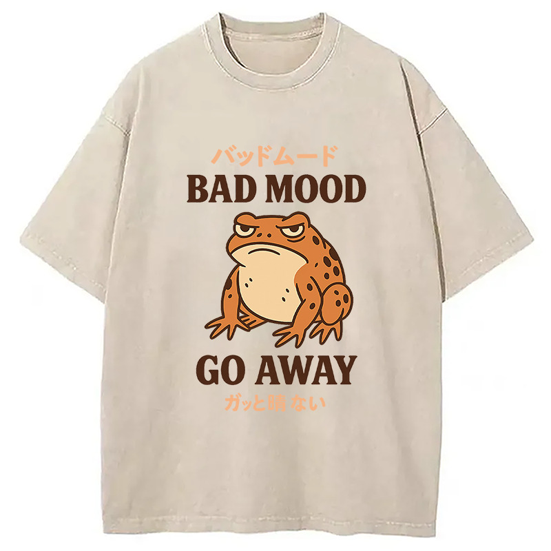 Bad Mood Go Away Japanese Meme Washed T-Shirt Retro Humor Graphic Top Gifts For Him Bad Mood Go Away Japanese Meme Washed T-Shirt Retro Humor Graphic Top Gifts For Him