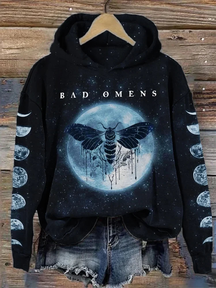 Bad Omens Hoodie Rock Band Inspired Moth And Moon Phase Art Hoodie Gifts For Fan