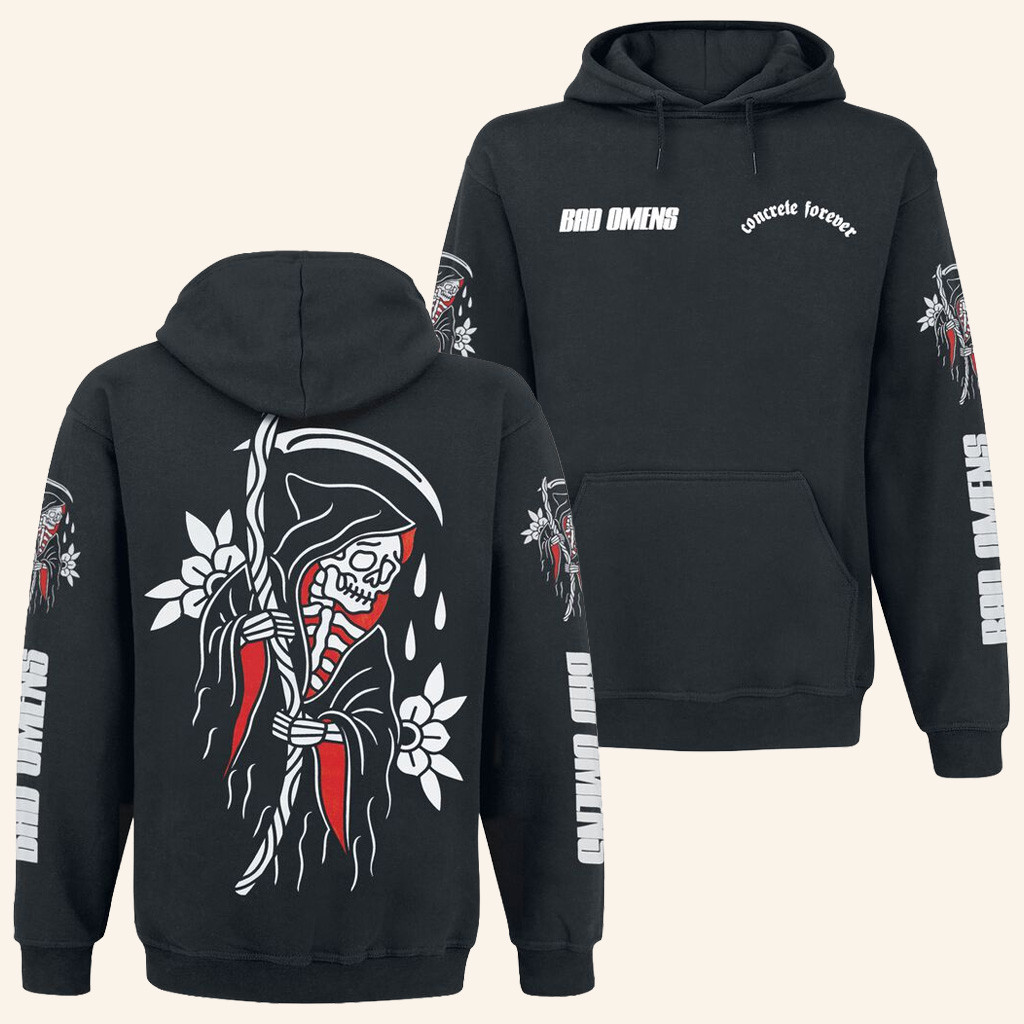 Bad Omens Merch Reaper With Flowers Concrete Forever Hoodie Gifts For Music Fans Bad Omens Merch Reaper With Flowers Concrete Forever Hoodie Gifts For Music Fans