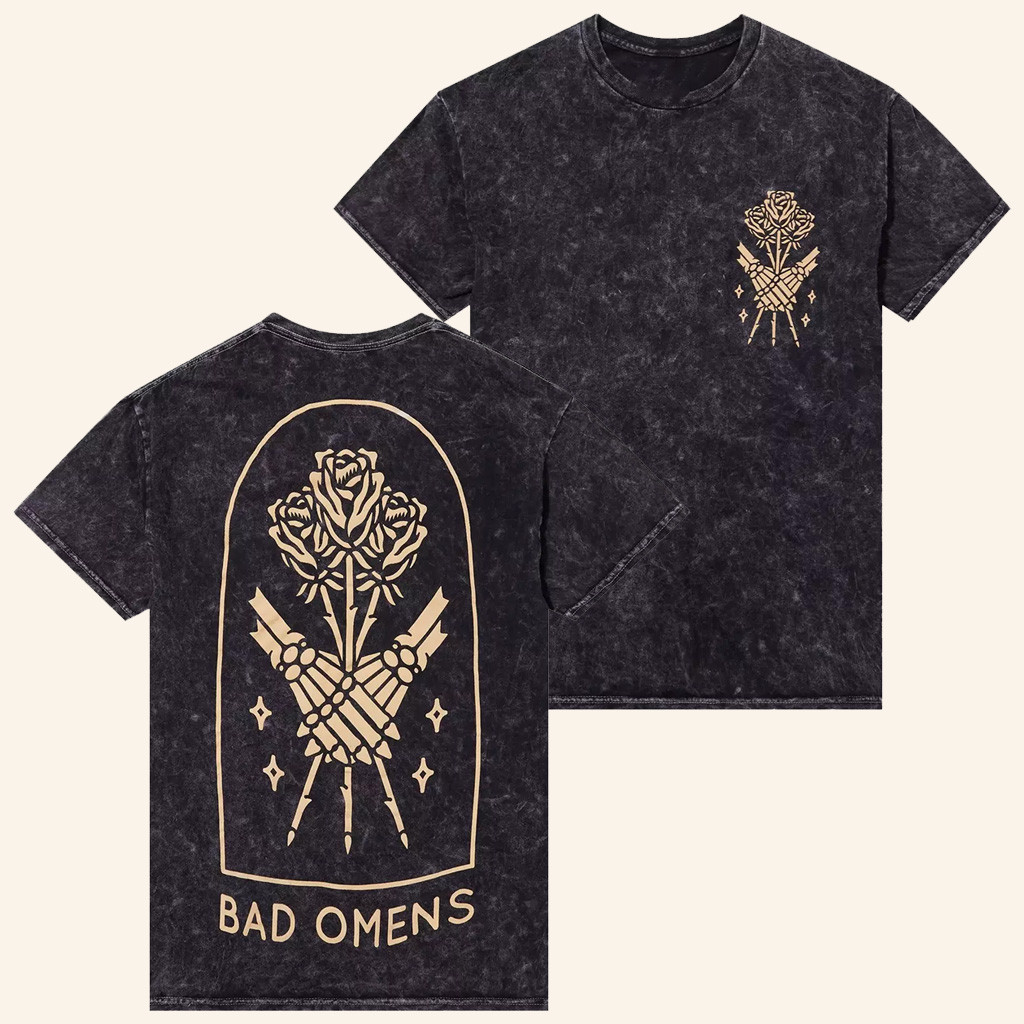 Bad Omens Merch Skeletons Holding Roses T-Shirt Gifts For Music Fans