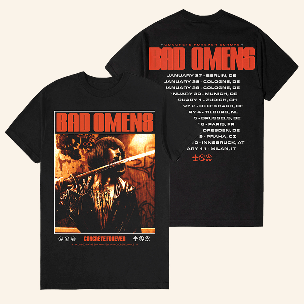 Bad Omens Official Merch Concrete Forever EU Tour Black T-Shirt Gift Ideas For Music Lovers