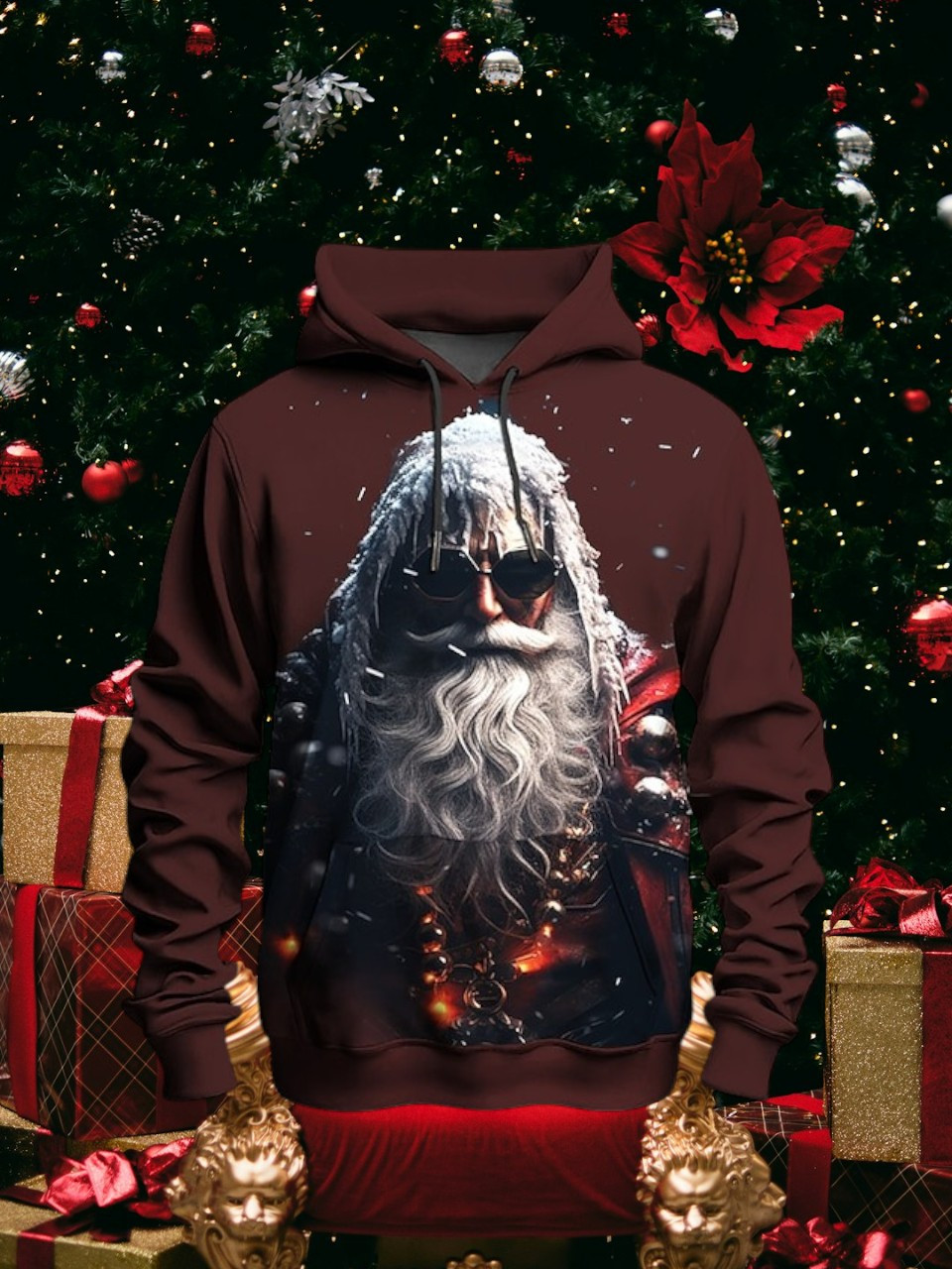 Badass Santa Claus Christmas Hoodie Rock Santa Festive Holiday Outfit Gifts For Him