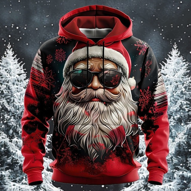 Badass Santa Claus Wearing Glasses Christmas Holiday Hoodie Snowflake Winter Outfit Xmas Gifts