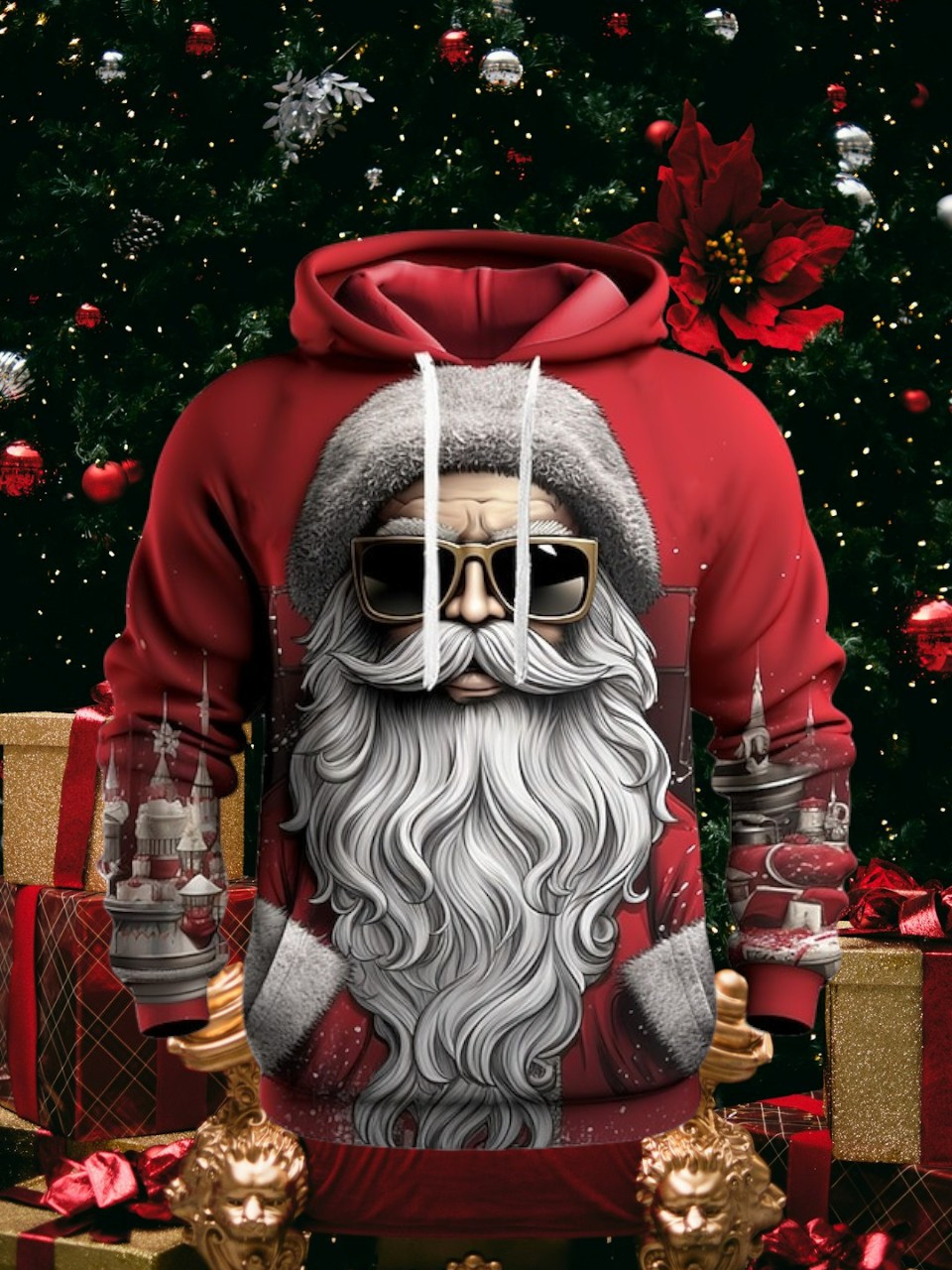 Badass Santa Claus Wearing Sunglass Christmas Holiday Hoodie Santa Claus Themed Gift Ideas