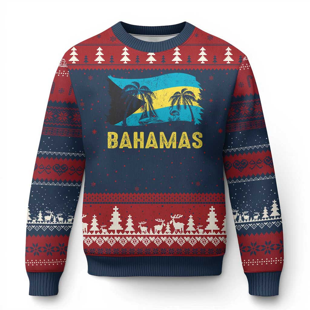Bahamas Flag Palm Trees Ugly Christmas Sweater Tropical Island Sweater Bahamian Gifts